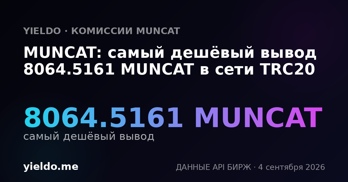 MUNCAT: самый дешёвый вывод 8064.5161 MUNCAT в сети TRC20