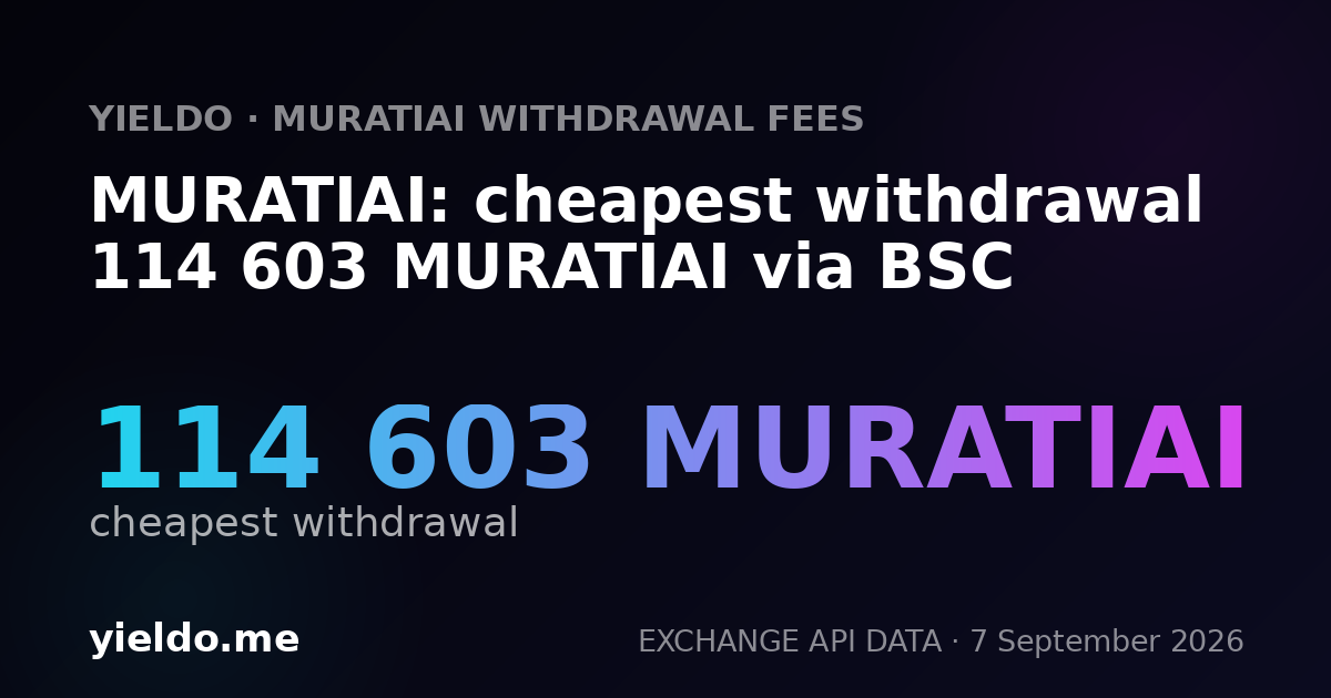 MURATIAI: cheapest withdrawal 114 603 MURATIAI via BSC