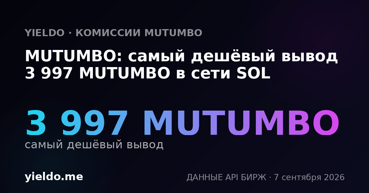 MUTUMBO: самый дешёвый вывод 3 997 MUTUMBO в сети SOL