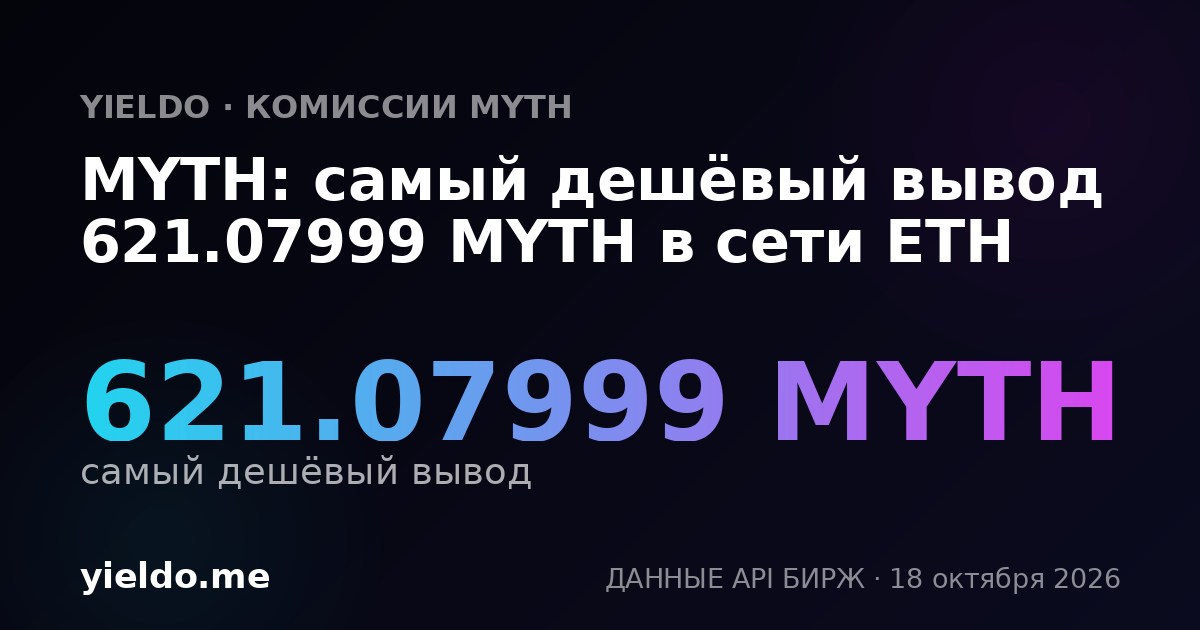 MYTH: самый дешёвый вывод 621.07999 MYTH в сети ETH