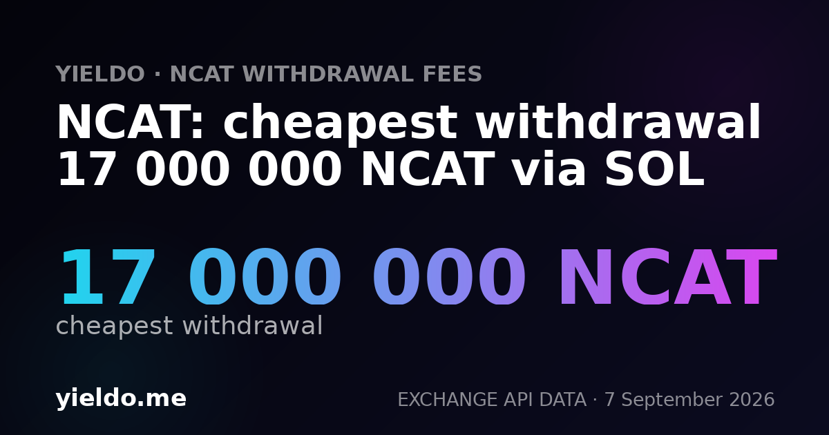 NCAT: cheapest withdrawal 17 000 000 NCAT via SOL