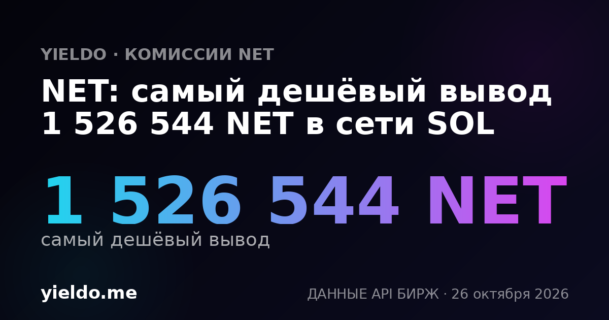 NET: самый дешёвый вывод 1 526 544 NET в сети SOL