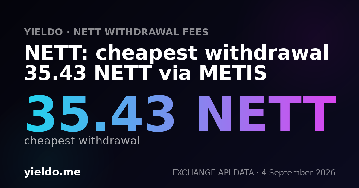 NETT: cheapest withdrawal 35.43 NETT via METIS