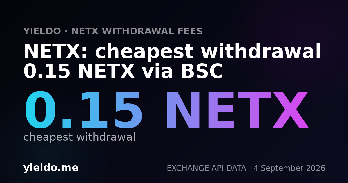 NETX: cheapest withdrawal 0.15 NETX via BSC