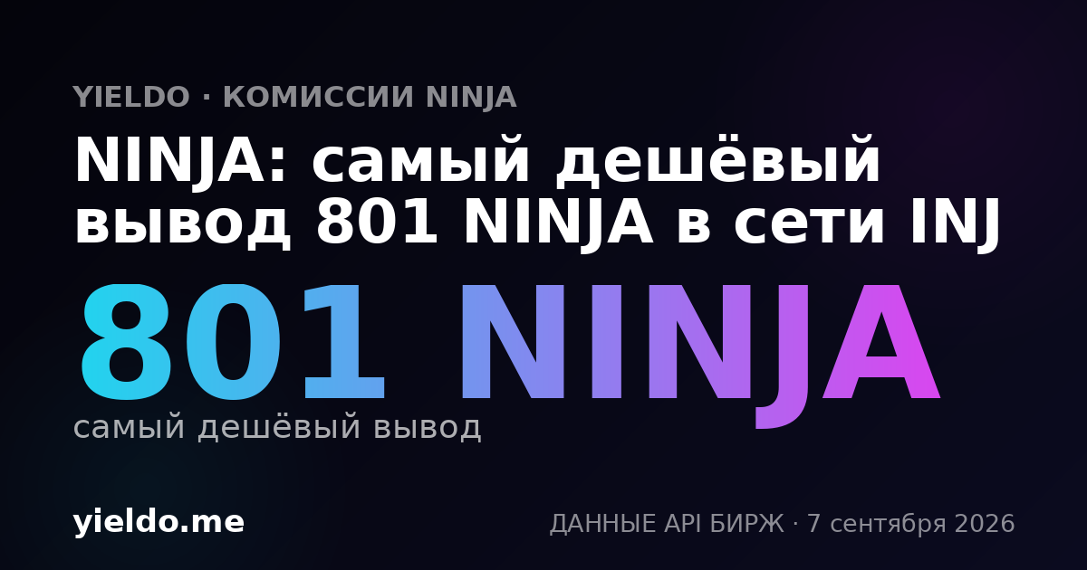NINJA: самый дешёвый вывод 801 NINJA в сети INJ