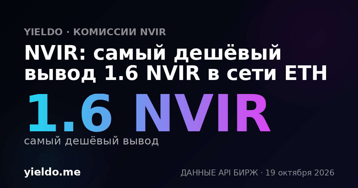 NVIR: самый дешёвый вывод 1.6 NVIR в сети ETH