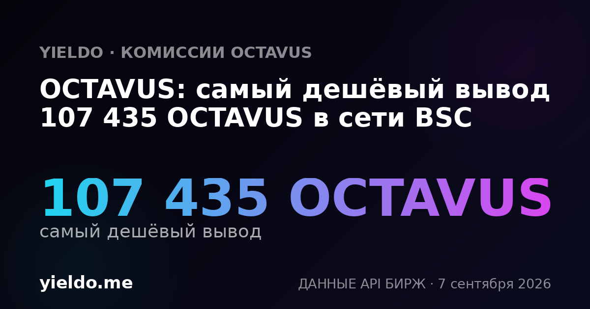 OCTAVUS: самый дешёвый вывод 107 435 OCTAVUS в сети BSC