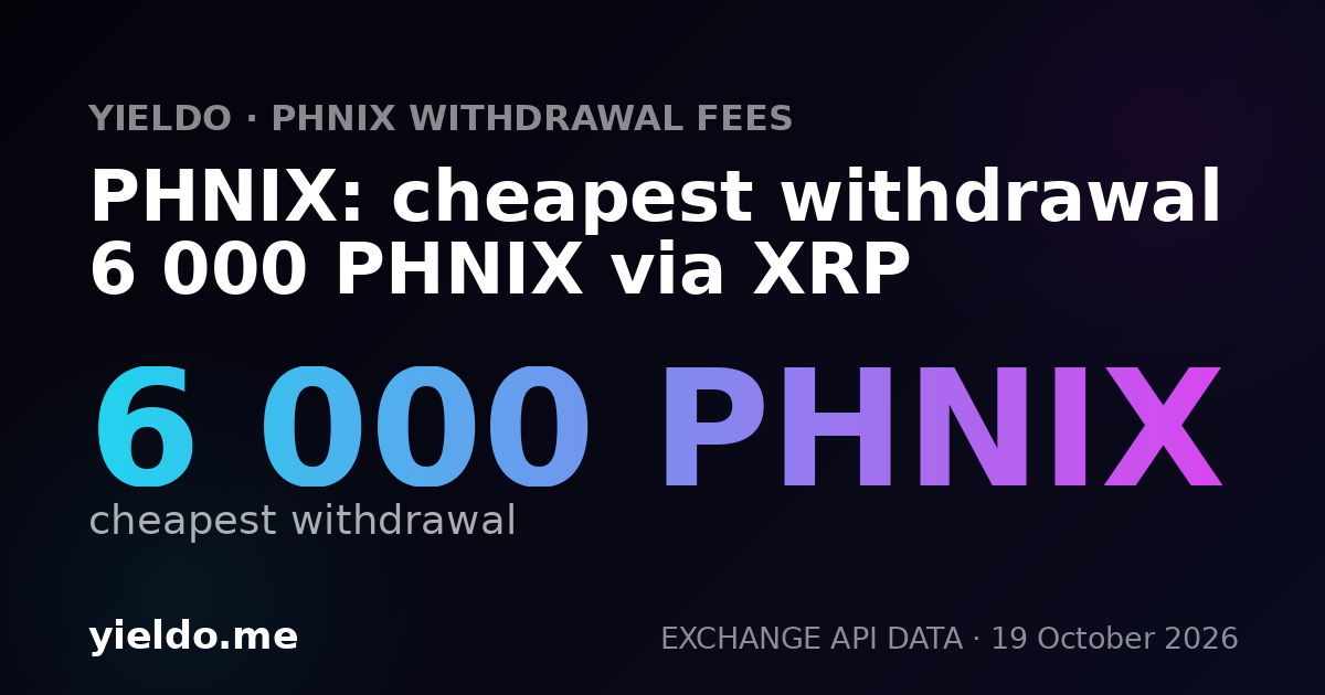 PHNIX: cheapest withdrawal 6 000 PHNIX via XRP