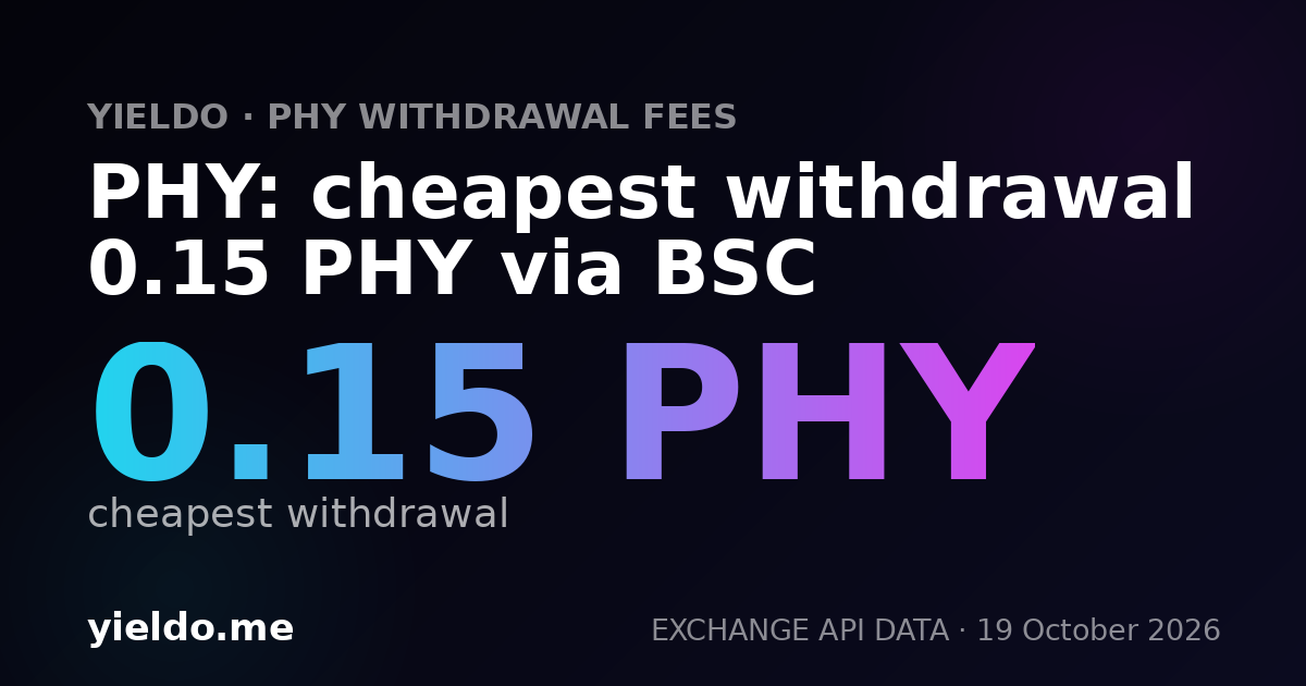 PHY: cheapest withdrawal 0.15 PHY via BSC