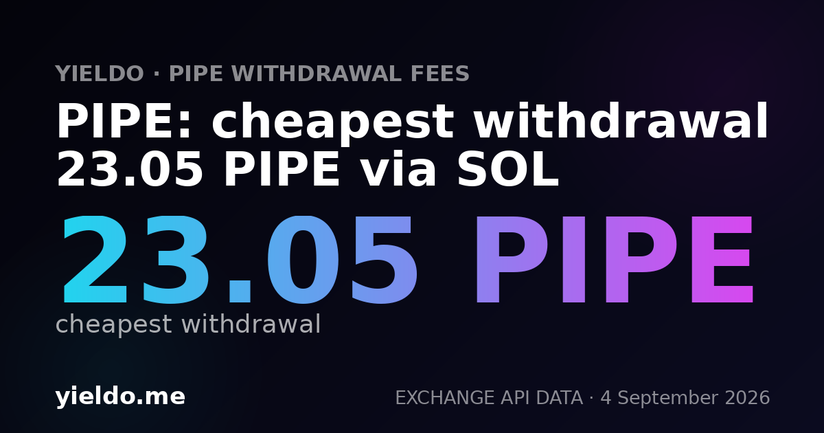PIPE: cheapest withdrawal 23.05 PIPE via SOL