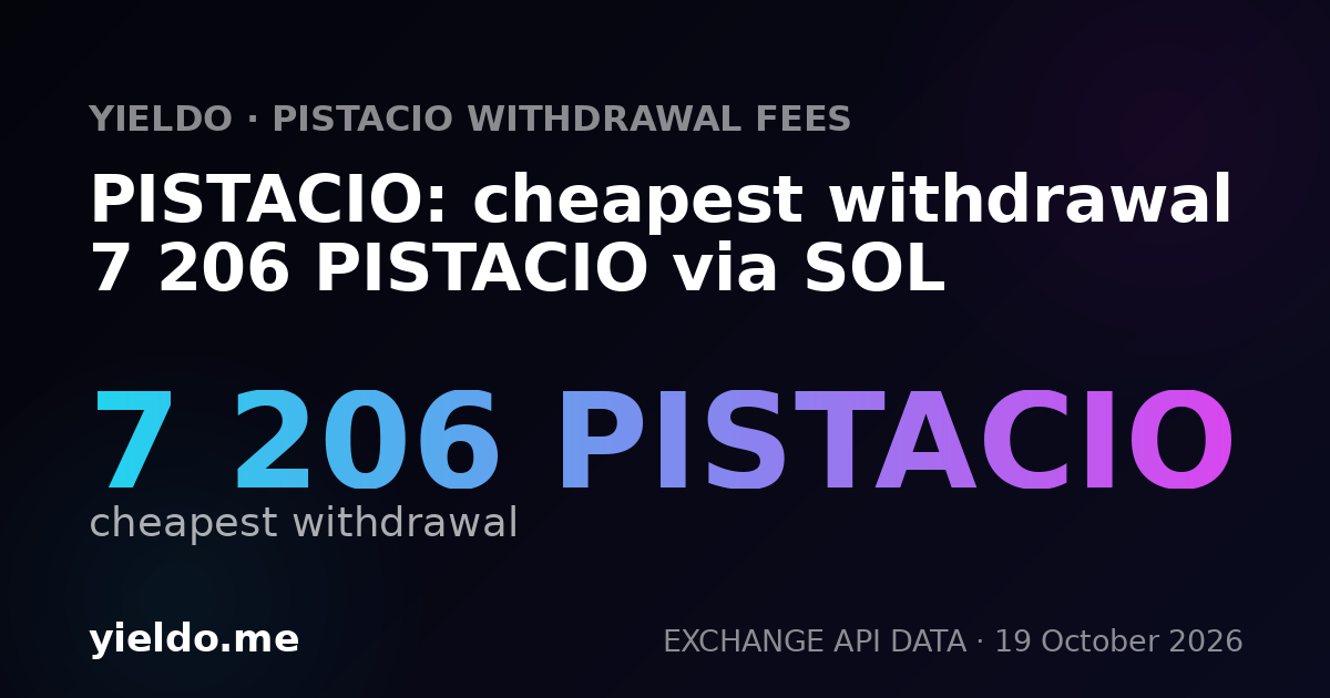 PISTACIO: cheapest withdrawal 7 206 PISTACIO via SOL