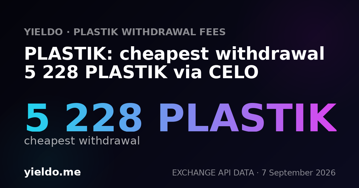 PLASTIK: cheapest withdrawal 5 228 PLASTIK via CELO