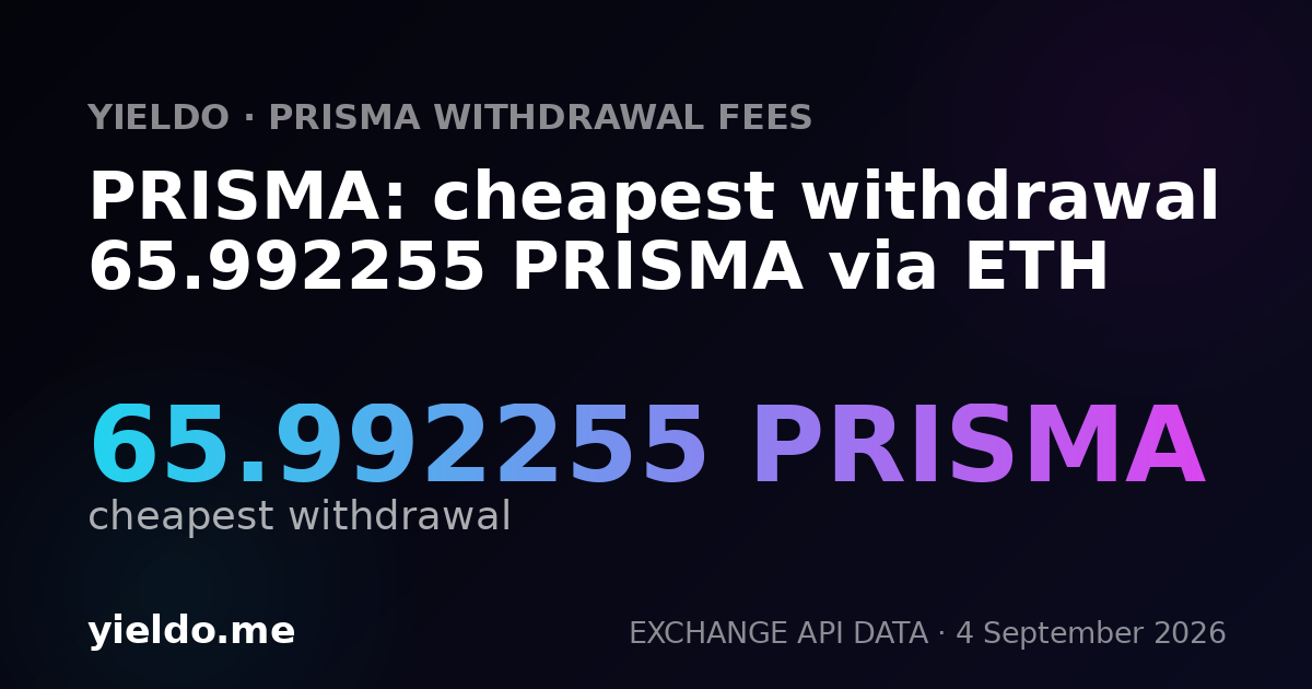 PRISMA: cheapest withdrawal 65.992255 PRISMA via ETH