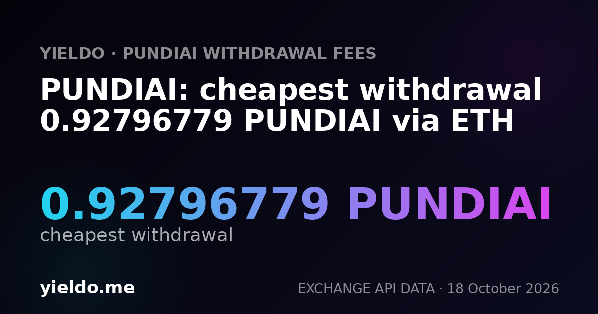 PUNDIAI: cheapest withdrawal 0.92796779 PUNDIAI via ETH
