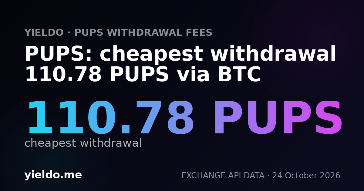 PUPS: cheapest withdrawal 111.48 PUPS via BTC