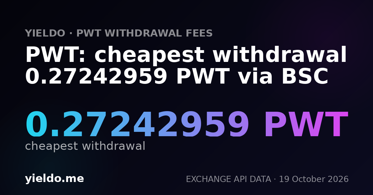 PWT: cheapest withdrawal 0.27242959 PWT via BSC