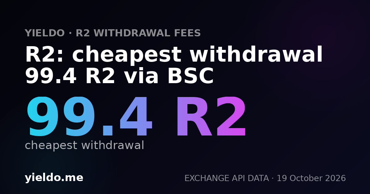 R2: cheapest withdrawal 99.4 R2 via BSC