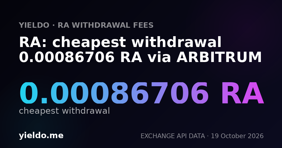 RA: cheapest withdrawal 0.00086706 RA via ARBITRUM