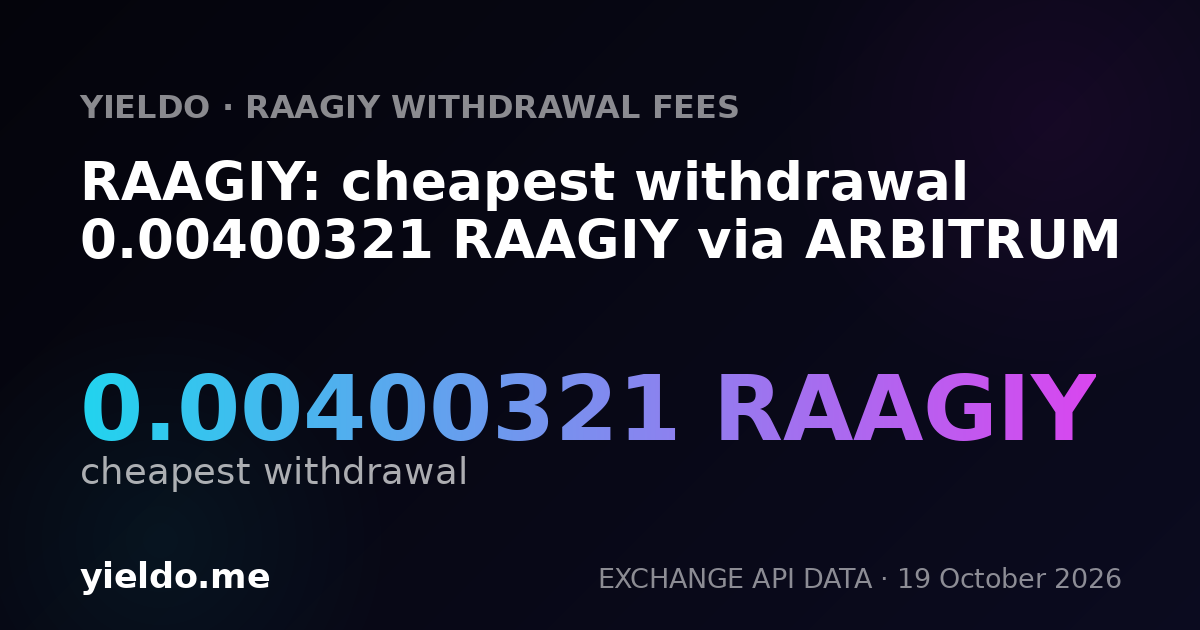 RAAGIY: cheapest withdrawal 0.00400321 RAAGIY via ARBITRUM