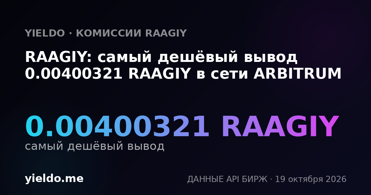 RAAGIY: самый дешёвый вывод 0.00400321 RAAGIY в сети ARBITRUM