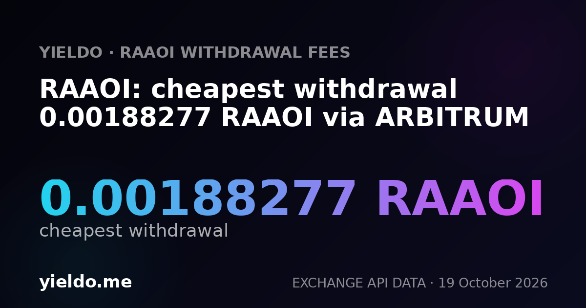RAAOI: cheapest withdrawal 0.00190259 RAAOI via ARBITRUM