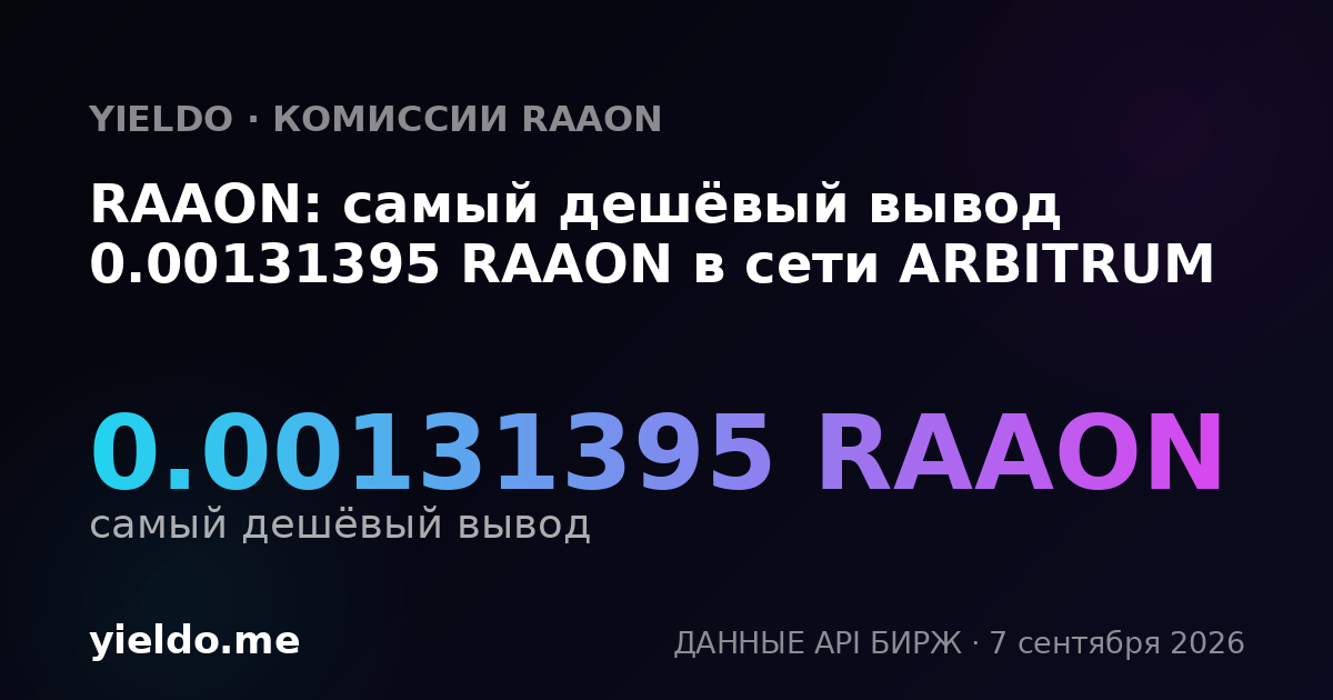 RAAON: самый дешёвый вывод 0.00131395 RAAON в сети ARBITRUM