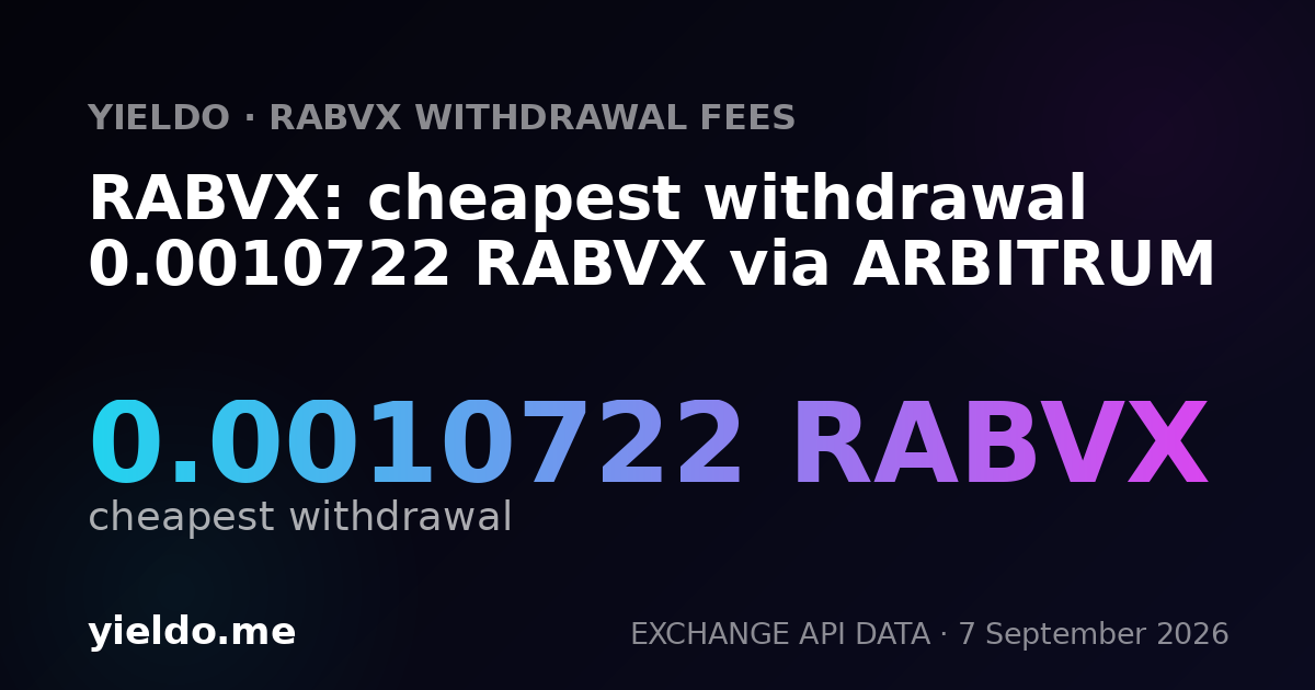 RABVX: cheapest withdrawal 0.0010722 RABVX via ARBITRUM