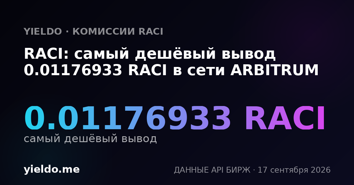 RACI: самый дешёвый вывод 0.01176933 RACI в сети ARBITRUM