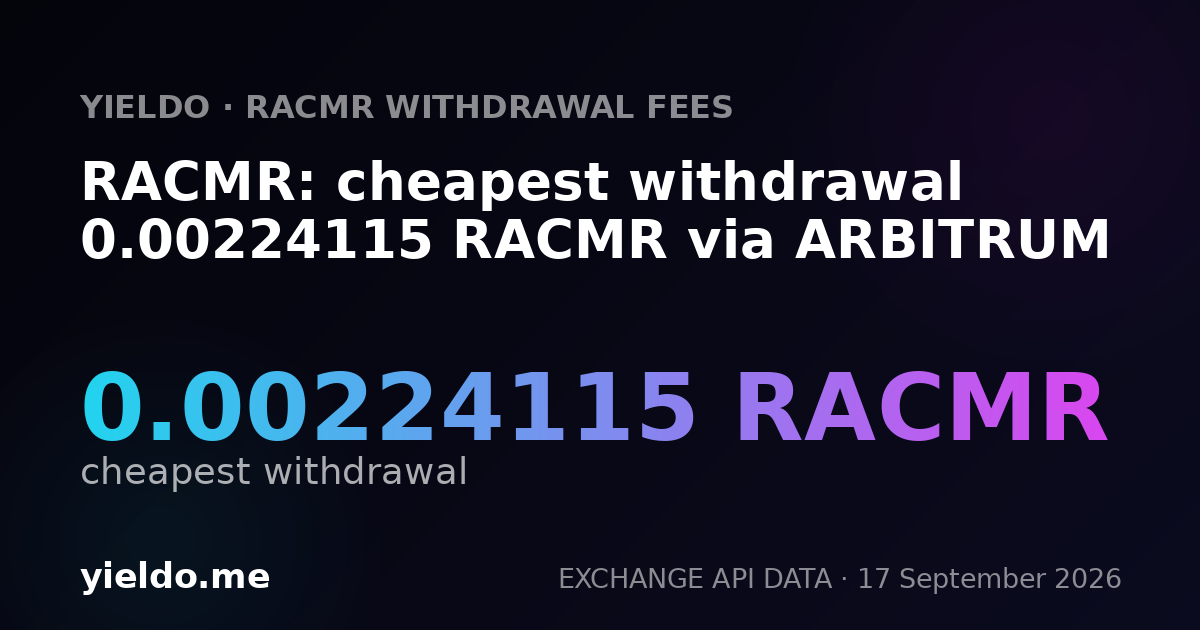 RACMR: cheapest withdrawal 0.00226313 RACMR via ARBITRUM