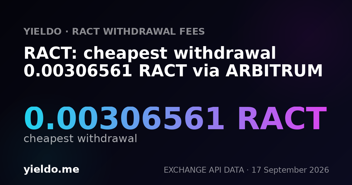 RACT: cheapest withdrawal 0.00306561 RACT via ARBITRUM