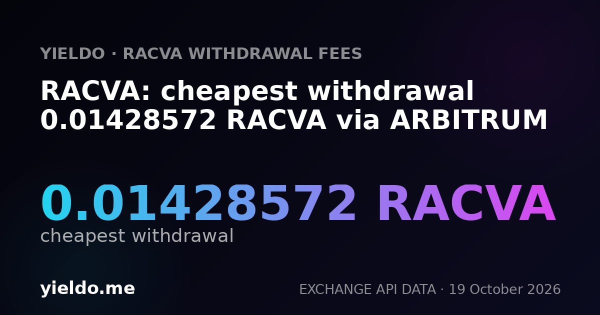RACVA: cheapest withdrawal 0.01428572 RACVA via ARBITRUM