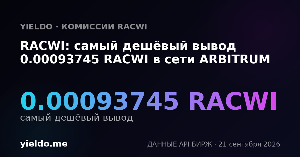 RACWI: самый дешёвый вывод 0.00094168 RACWI в сети ARBITRUM