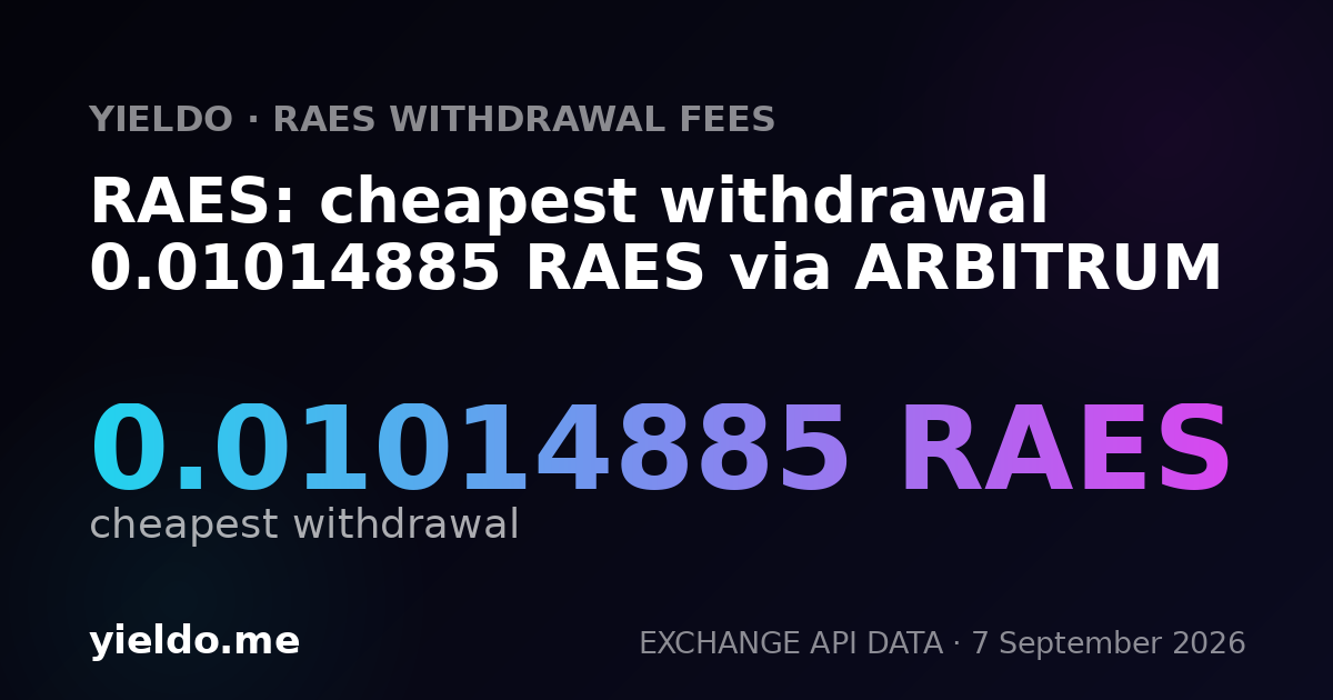 RAES: cheapest withdrawal 0.01014885 RAES via ARBITRUM