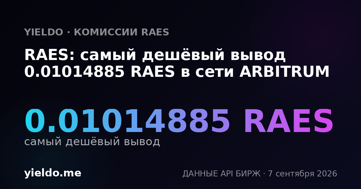 RAES: самый дешёвый вывод 0.01014885 RAES в сети ARBITRUM