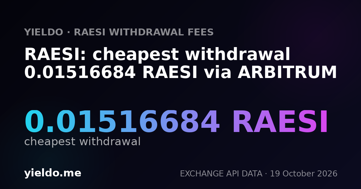 RAESI: cheapest withdrawal 0.01516684 RAESI via ARBITRUM