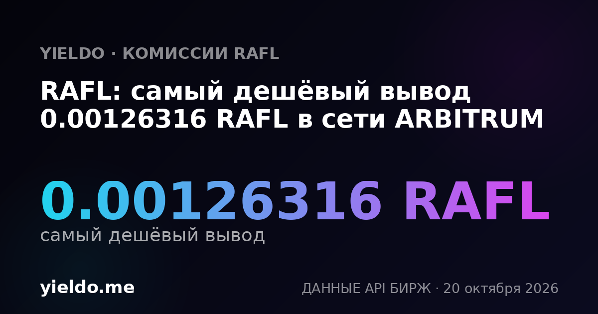 RAFL: самый дешёвый вывод 0.00126316 RAFL в сети ARBITRUM
