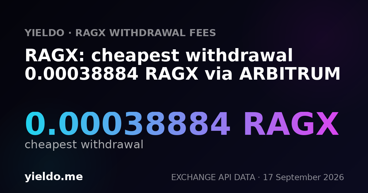 RAGX: cheapest withdrawal 0.00037975 RAGX via ARBITRUM