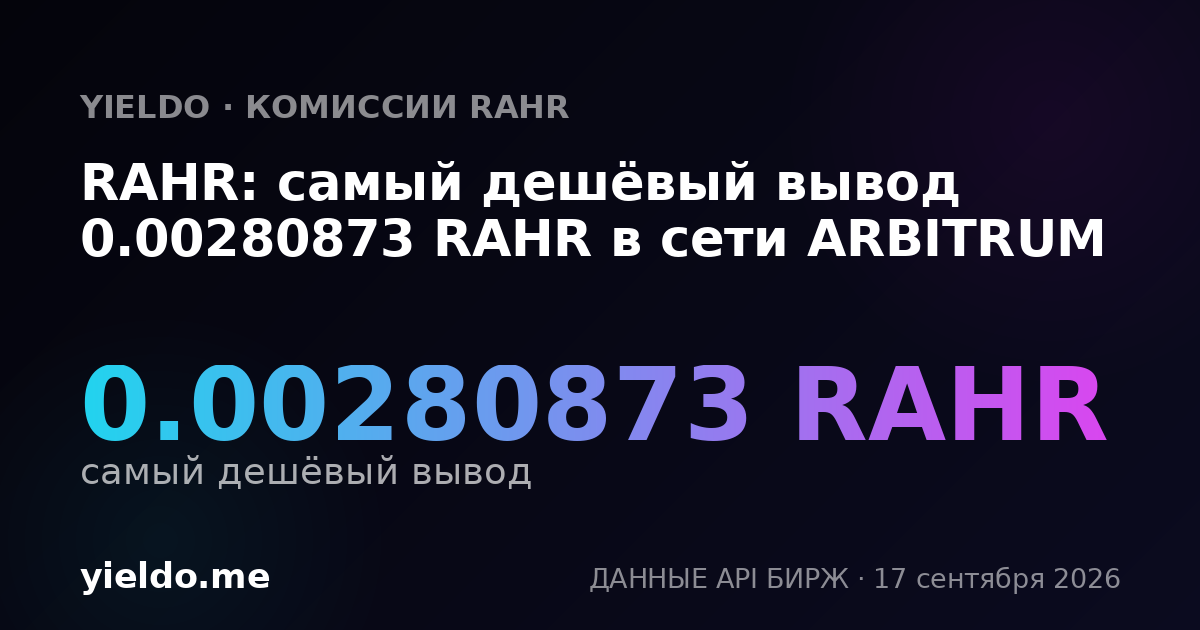 RAHR: самый дешёвый вывод 0.00280873 RAHR в сети ARBITRUM