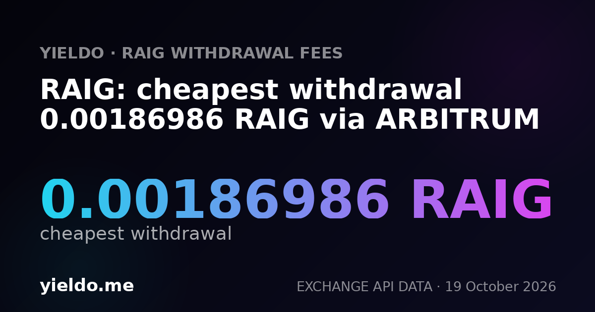 RAIG: cheapest withdrawal 0.00186986 RAIG via ARBITRUM