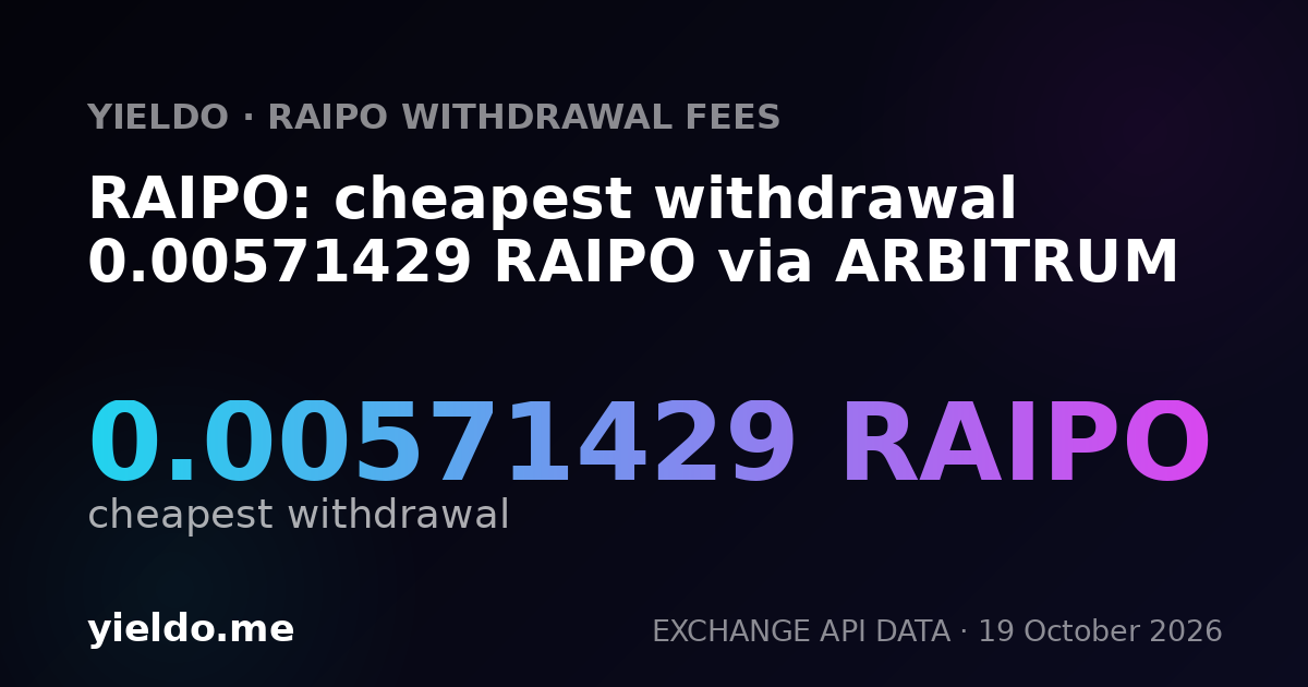RAIPO: cheapest withdrawal 0.00571429 RAIPO via ARBITRUM