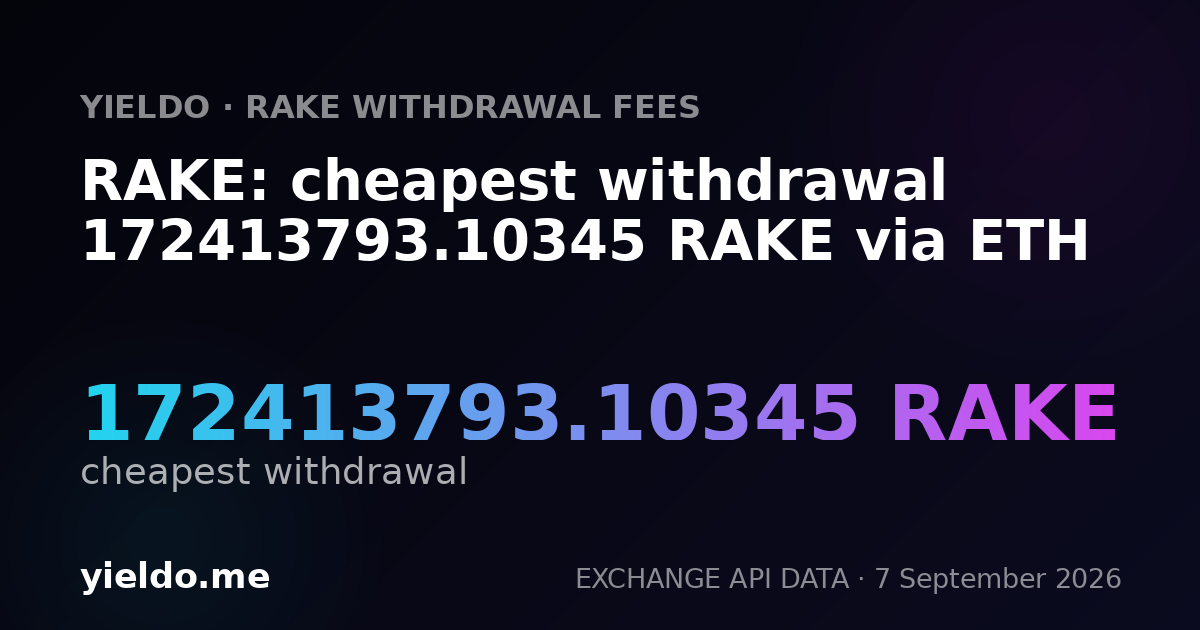 RAKE: cheapest withdrawal 172413793.10345 RAKE via ETH