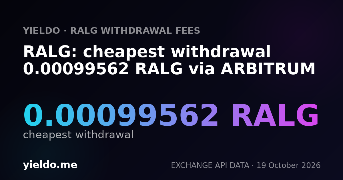 RALG: cheapest withdrawal 0.00099562 RALG via ARBITRUM