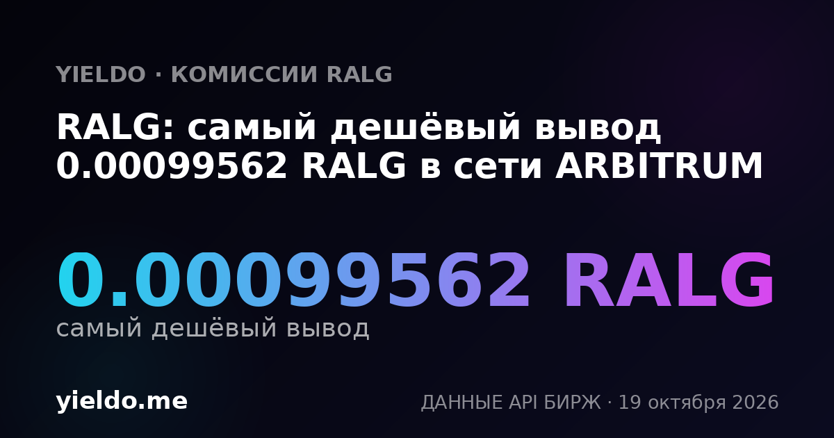 RALG: самый дешёвый вывод 0.00099562 RALG в сети ARBITRUM