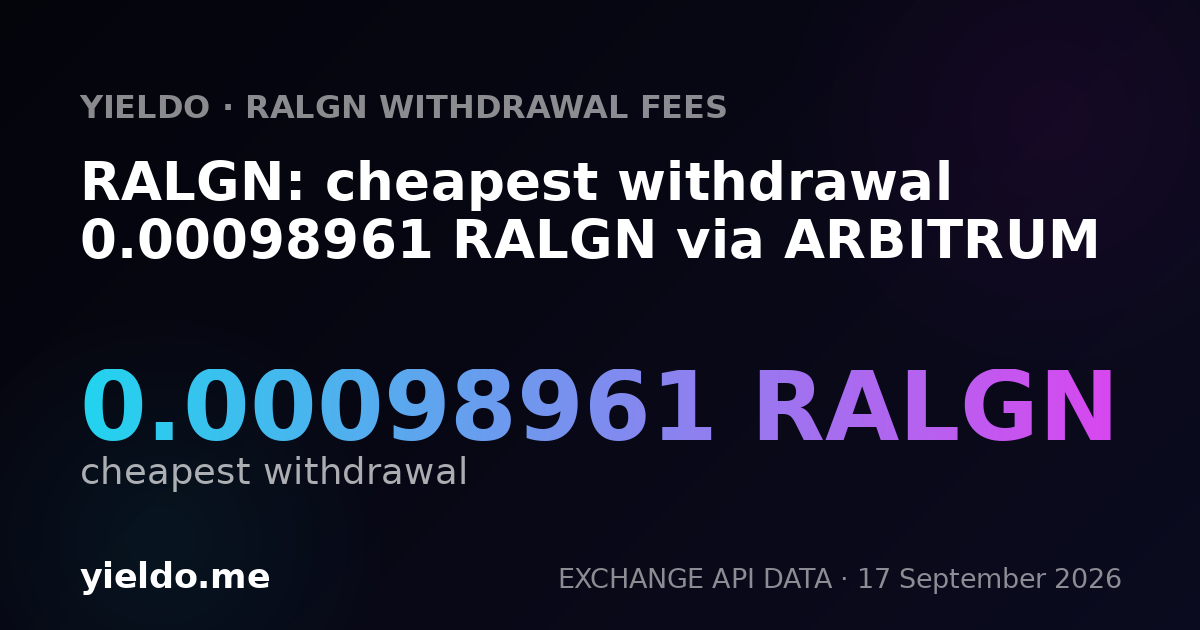 RALGN: cheapest withdrawal 0.00099595 RALGN via ARBITRUM