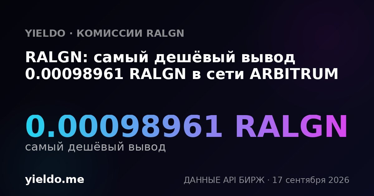 RALGN: самый дешёвый вывод 0.00098961 RALGN в сети ARBITRUM