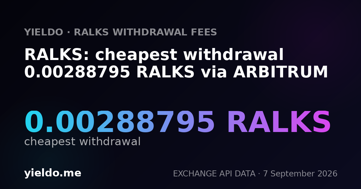 RALKS: cheapest withdrawal 0.00288795 RALKS via ARBITRUM