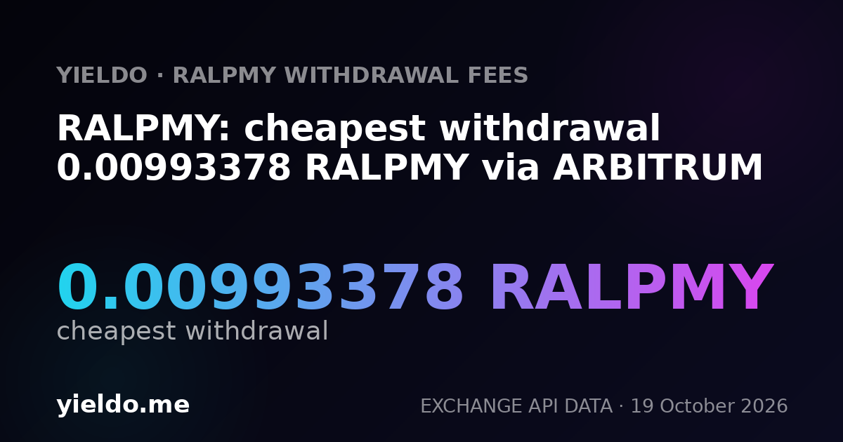 RALPMY: cheapest withdrawal 0.00993378 RALPMY via ARBITRUM