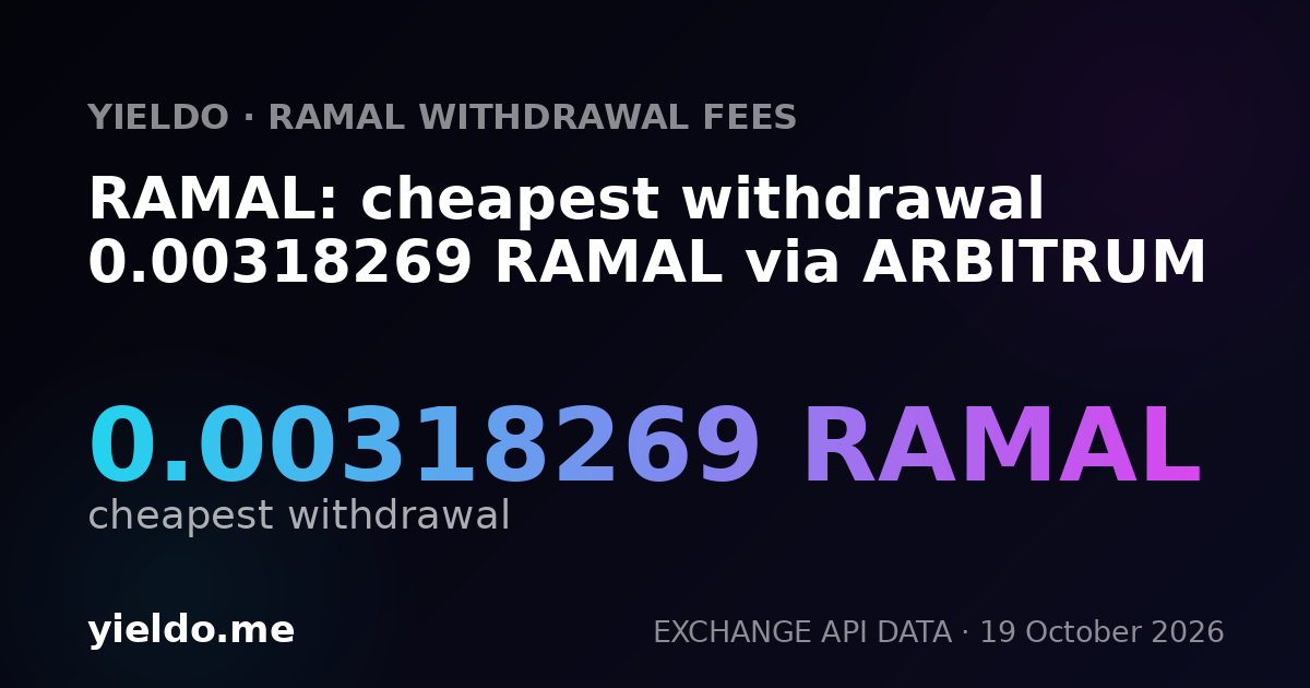 RAMAL: cheapest withdrawal 0.00318269 RAMAL via ARBITRUM
