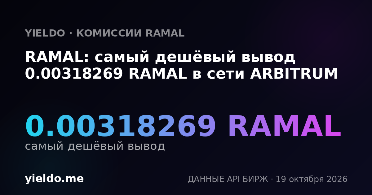 RAMAL: самый дешёвый вывод 0.00318269 RAMAL в сети ARBITRUM