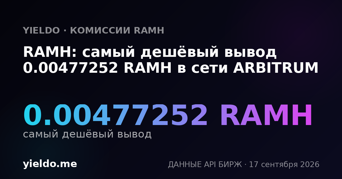 RAMH: самый дешёвый вывод 0.00478012 RAMH в сети ARBITRUM